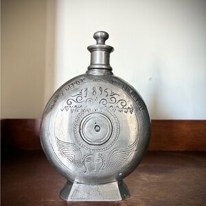 Vintage Pewter Flask with Engraved Design